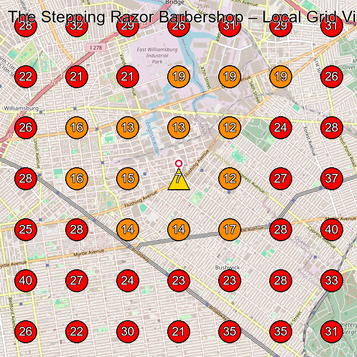 The Stepping Razor Barbershop GeoGrid visibility map for Barber Shop in Brooklyn